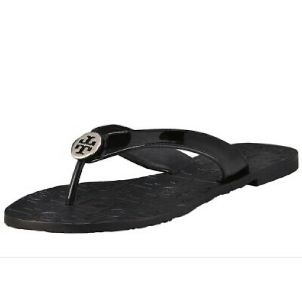 Tory Burch Black Thora sandals with silver logo